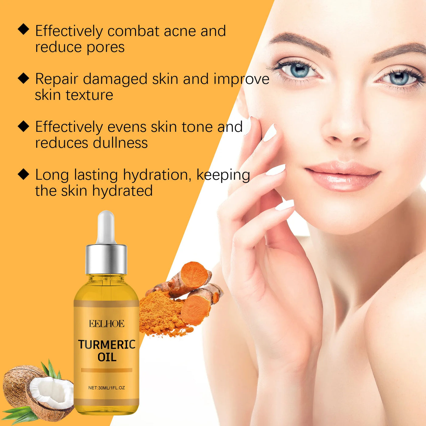 Turmeric Facial Essence Pigmentation Remover Even Skin Soften Skin Hydrated Skin Shrink Pores Moisturizing Soothing Face Serum