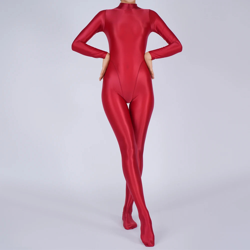 Sexy Womens Glossy Shiny Silky Tights Swimsuit Leggings Bodysuit Jumpsuit Ladies Elasticity Breathable Leotard Sleeping Romper