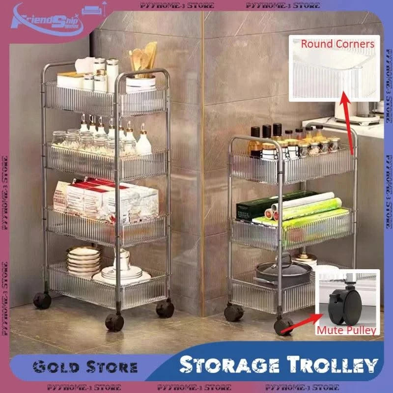 Acrylic Trolley with Wheel Multilayer Transparent Storage Rack Living Room Snack Storages Shelf Bathroom Mobile Shelf Home Items