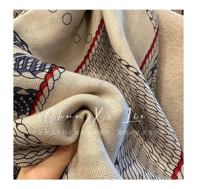 Designer Silk Wool Scarf Women Large Edge Shawls Square Bandanas Top Accessories Neck Accessory