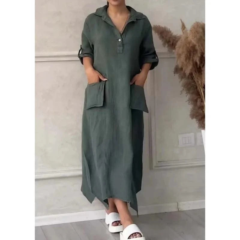 Summer Dress For Women, Retro Casual Loose Large Lapel Mid-sleeve Dress, New Mid-length Dress For Women, Autumn Wear
