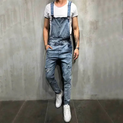 Men's Spring and Autumn Jeans, New Style Retro Casual All-match Ripped Dungarees, Fashionable High Street Trendy Brand Dungarees