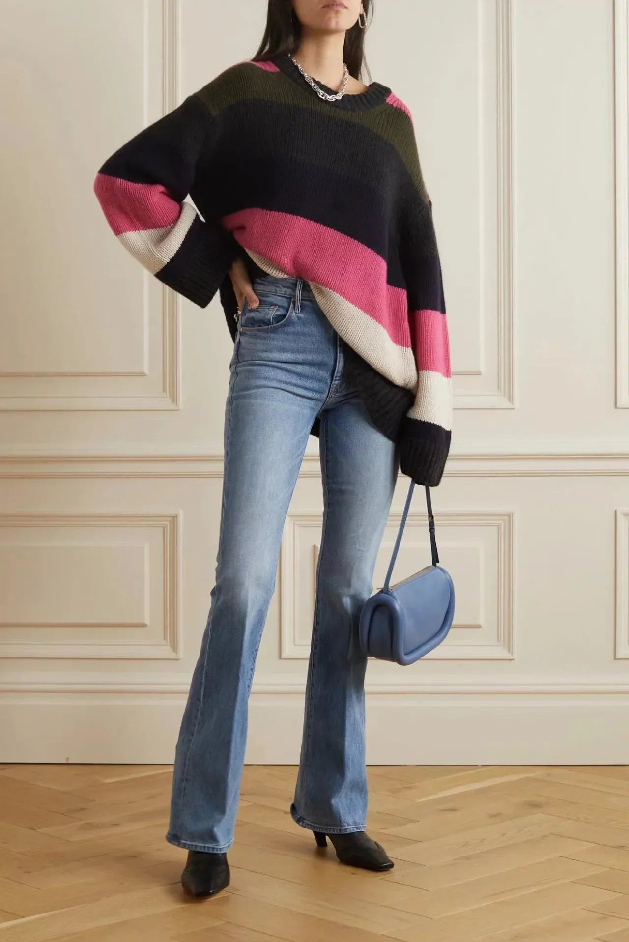 Women jeans High waisted light blue flare pants denim pants