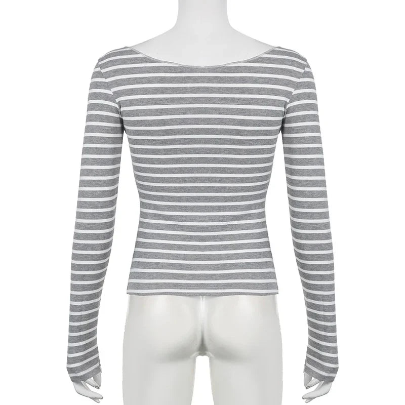 Sexy Slash Neck Knitted Smock Women Vintage Slim Thin Long Sleeve All-match Femme Clothing Aesthetic Streetwear Tops