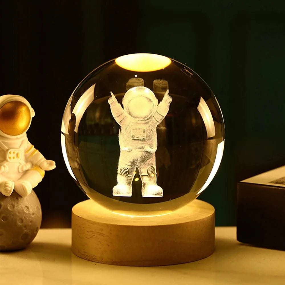 6cm 3D Crystal Ball Stitch Pikachu Doraemon A Dream Hello Kitty Crystal Planet Night Light Laser Carving Children's Gifts