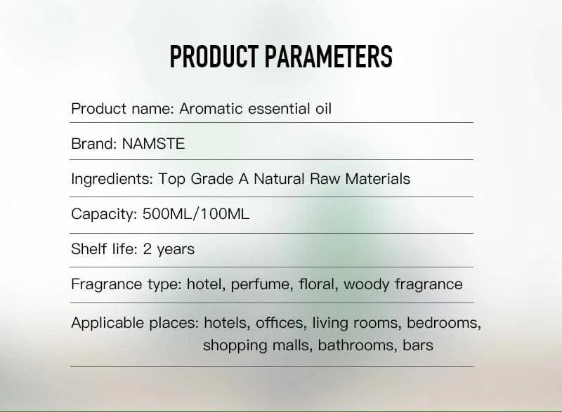 NAMSTE Luxury Perfume Oils 500ML Automatic Diffuser Essential Oils Home Air Freshener Electric Scent Diffuser Oil For Hotel Room