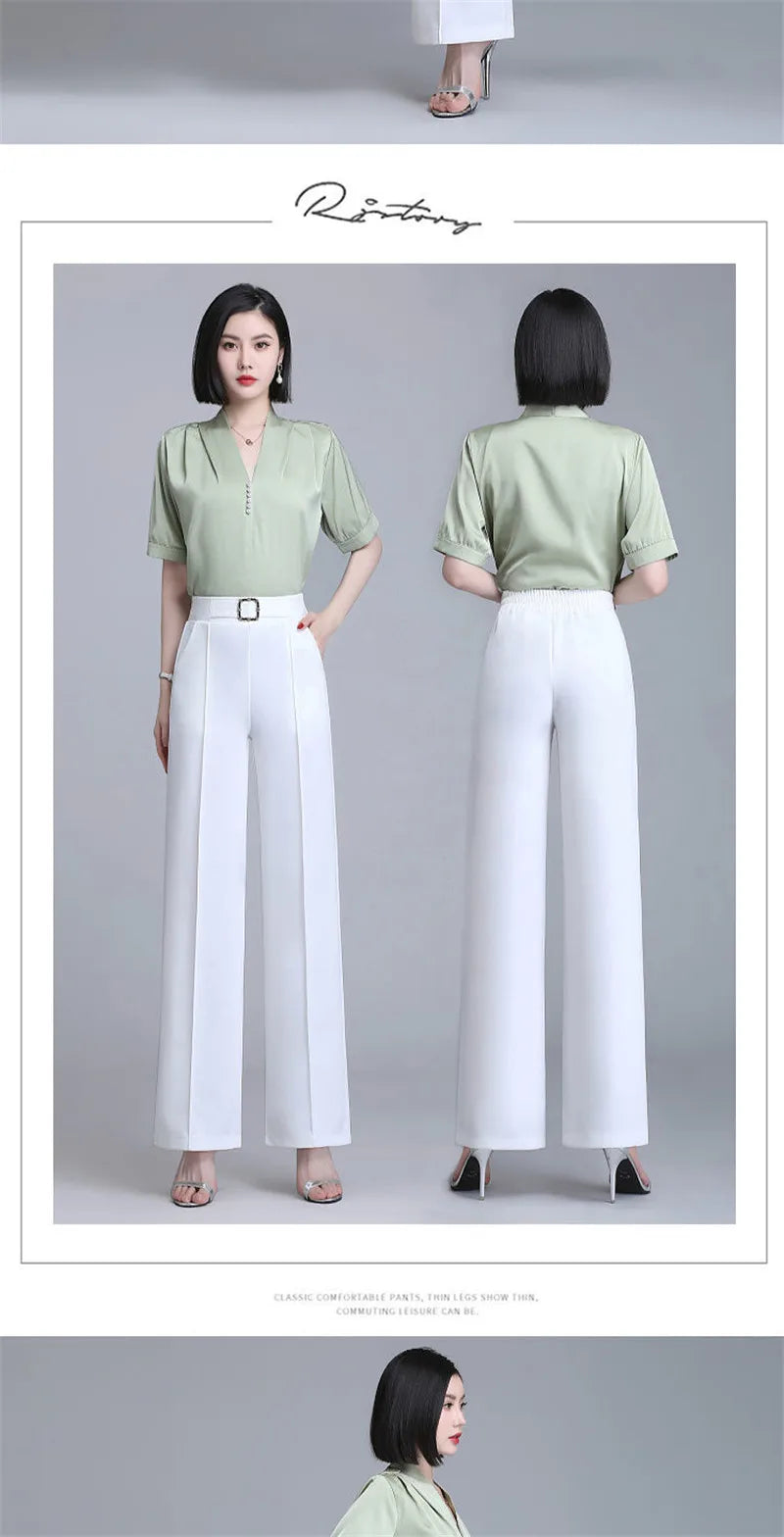High Waist Wide Leg Pants Women Spring Autumn New Drop Feel Relaxed Straight Suit Pants Fashion Wild Casual Trousers White Black