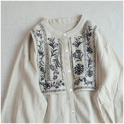 Cotton Linen Floral Embroidery Blouses Shirts For Women Tops Loose Oversize Lantern Long Sleeve Casual Boho Beach Summer Blusas