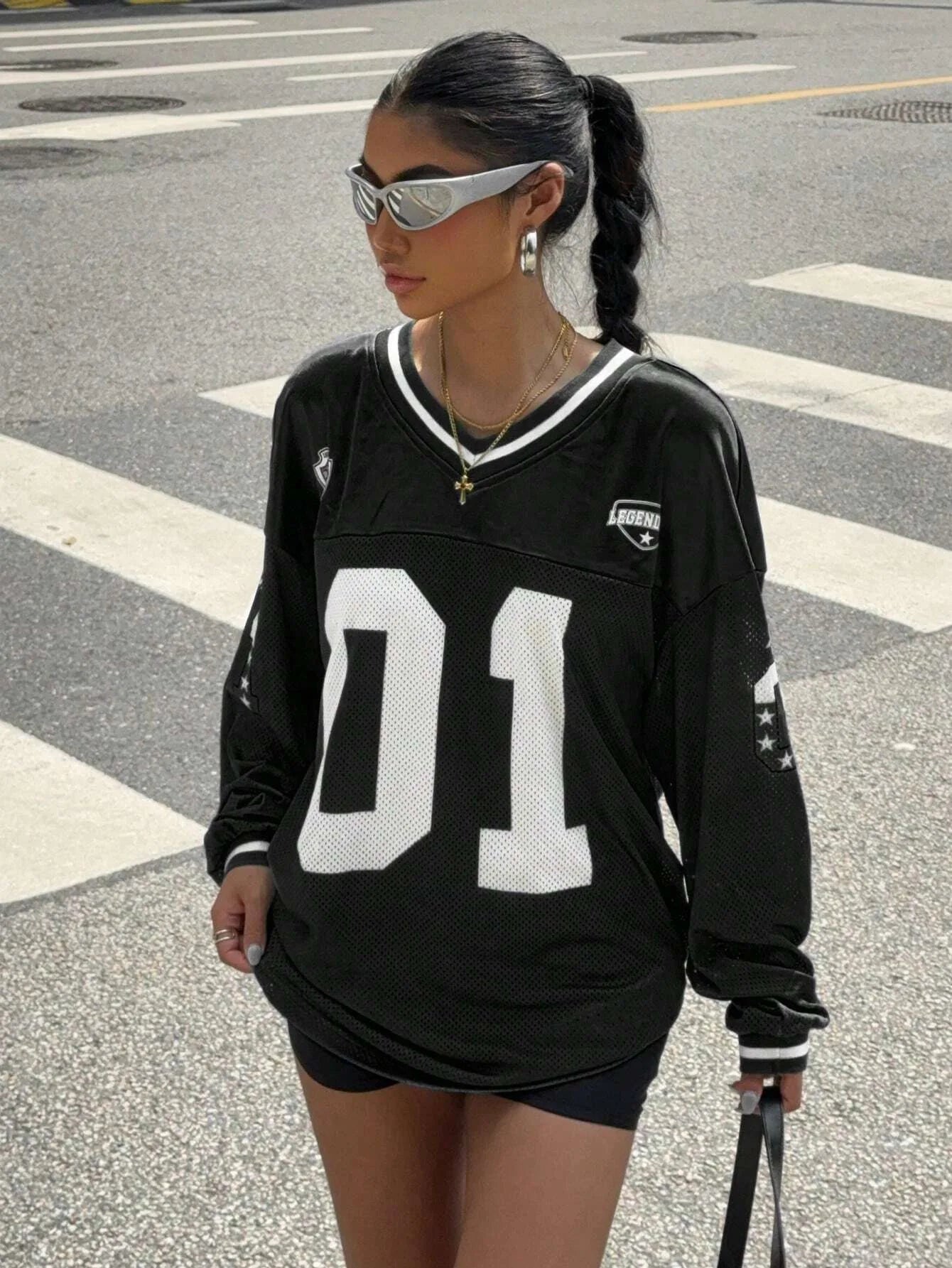 Sporty Activewear Number Printed T Shirt Casual Loose O-Neck Short Sleeve Tees Women 2025 Summer Fashion Streetwear Lady