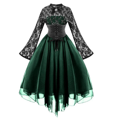 Renaissance Court Gown Victorian Medieval Costume Women Halloween Cosplay Full Sleeve Lace Dress Birthday Party Princess Suit