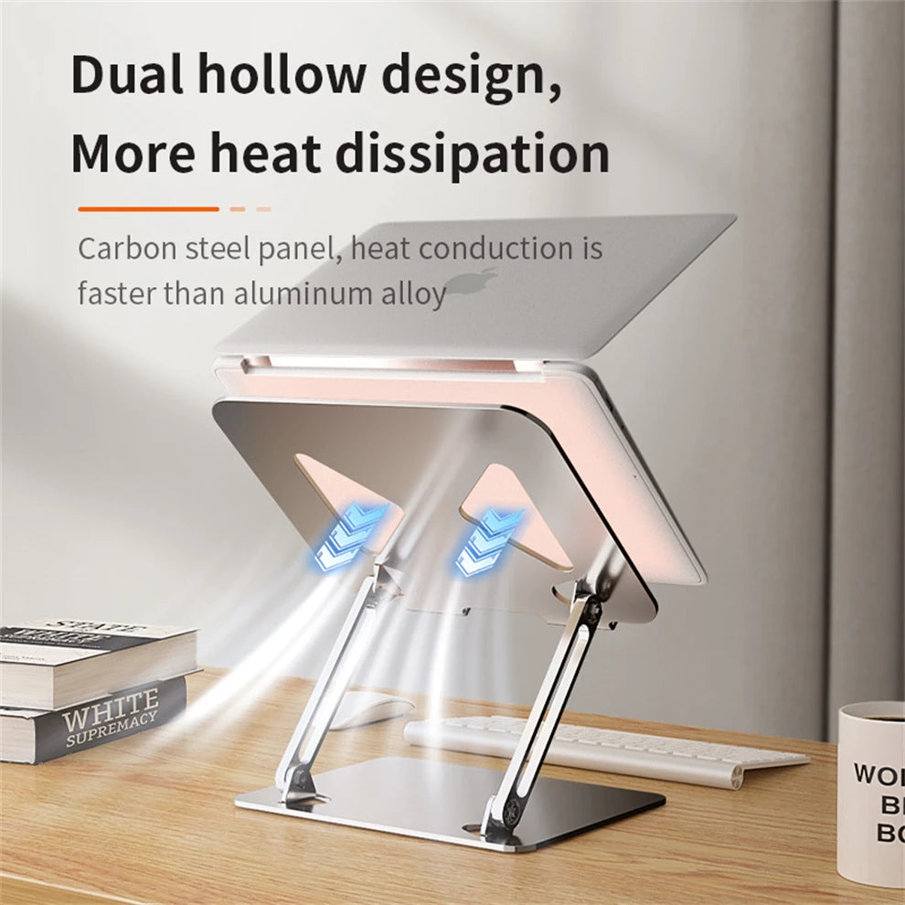 Metal Basics Ergonomic and Foldable Laptop Stand for Desk Adjustable Riser Fits all Laptops and Notebooks Stand Silver