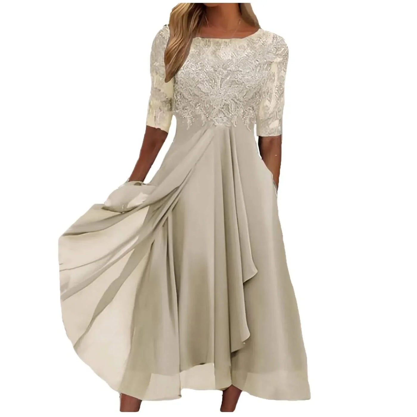 Elegant Outfits Summer Dresses For Women 2023 Tea Length Embroidery Lace Chiffon Mock Dress Formal Occasion Dresses Vestidos