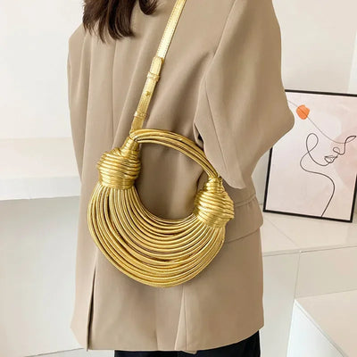 Handbags for Women Gold Luxury Designer Handwoven Noodle Bags Rope Knotted Pulled Silver Evening Clutch Chic Holder Container