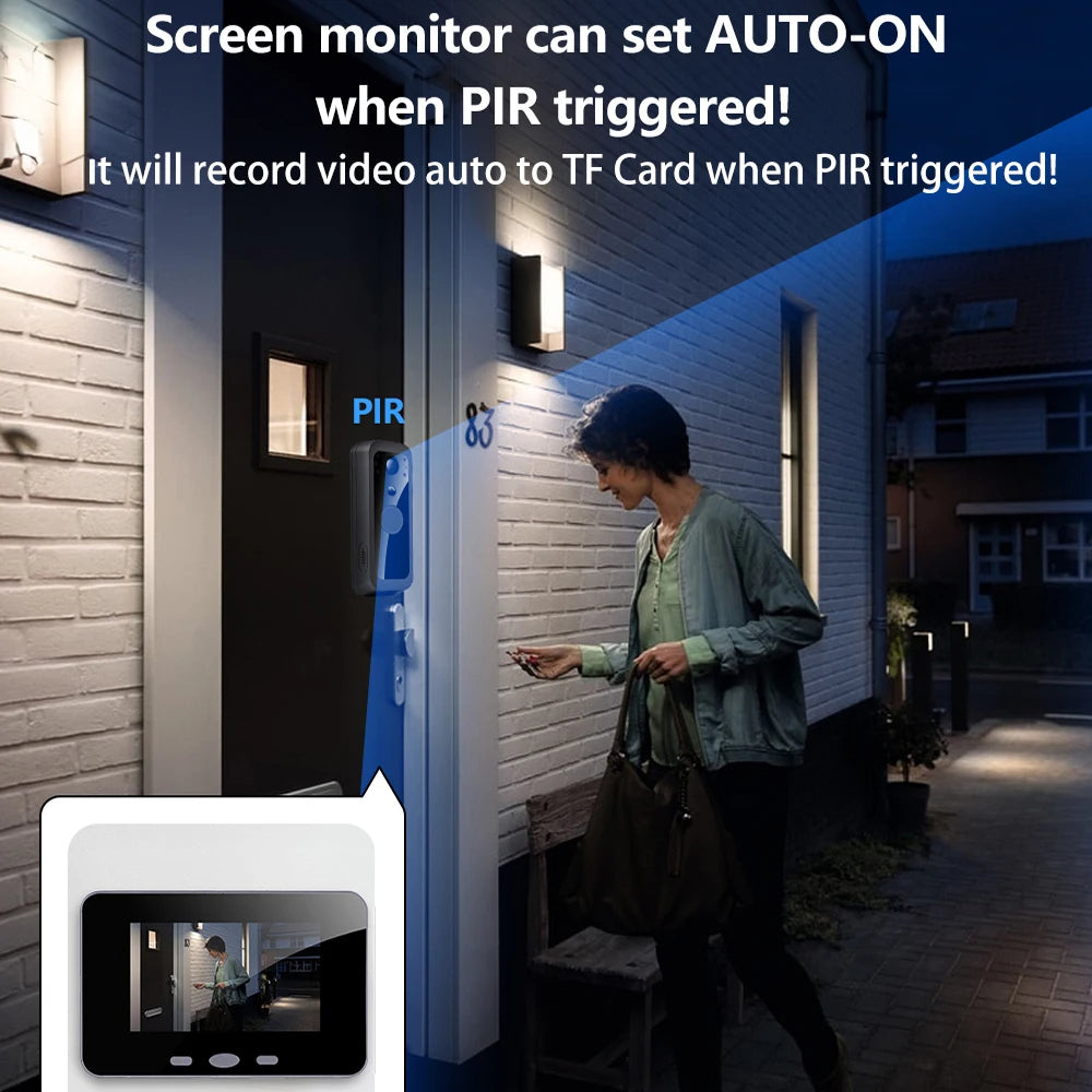 2.4G Wireless Audio Video Outdoor Waterproof Battery Powered Doorbell PIR Night Vision Camera with 4" Monitor APP NOT Required