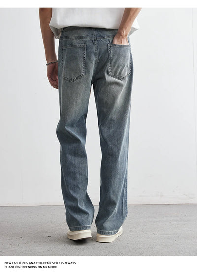 Men's Japanese Retro Jeans 2025 Summer New Fashion Personality Straight Elastic Waist Straight Jeans Loose Casual Jeans Pants