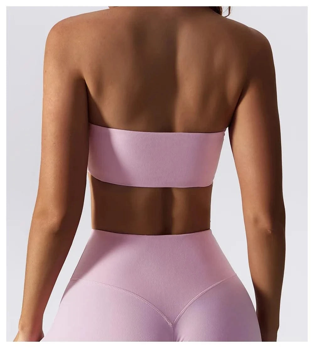 Women Strapless Bra Padded Top Stretchy Fitness Yoga Tops