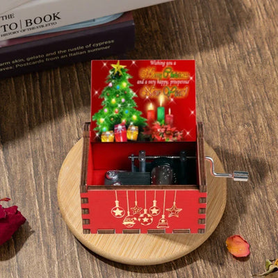 Merry Christmas Music Box Wooden Hand Cranked Music Box Vintage Happy New Year Music Box Gift Music Box Birthday Gift