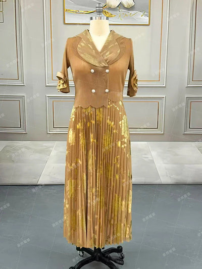 Luxury Women Chic Evening Dresses 2025 Formal Ball Gowns Elegant Party Miyake Pleated Long Sleeve Dress Female Plus Size Clothes