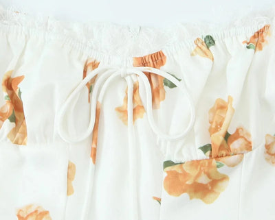 Summer Dresses 2025 Women French Style Floral Print Puff Sleeve Dress Lace Trim A-line Short Elegant Sundress Chic Lady Robe