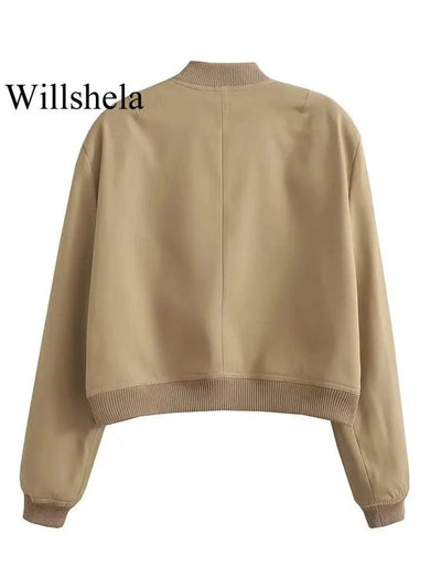 Women Fashion Solid Bomber Jackets Coat With Pockets V-Neck Single Breasted