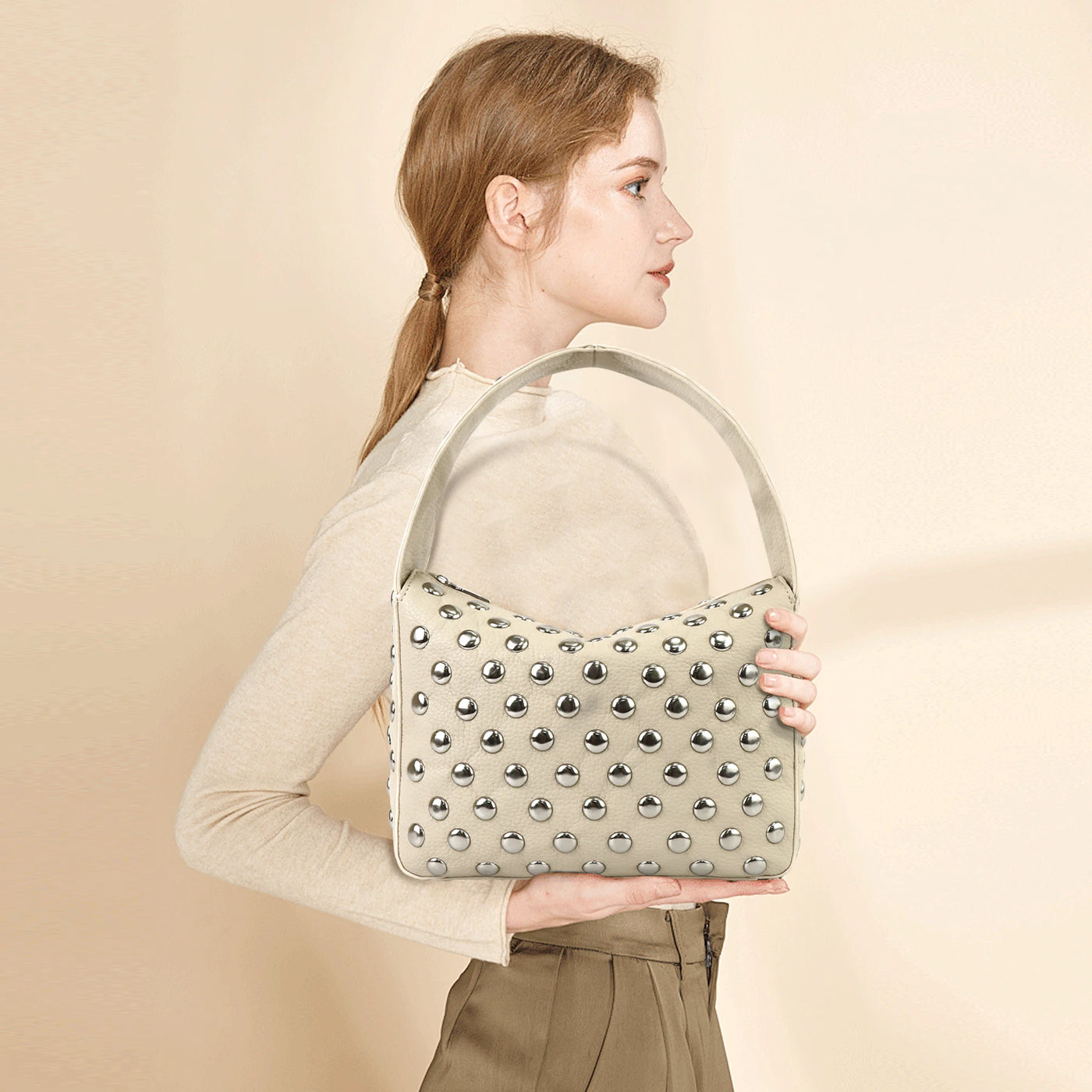 Fashionable Studded Purses Shoulder Hobo Bag Punk Women Small Shouder Purse Vegan Leather Designer Handbags Streetwear