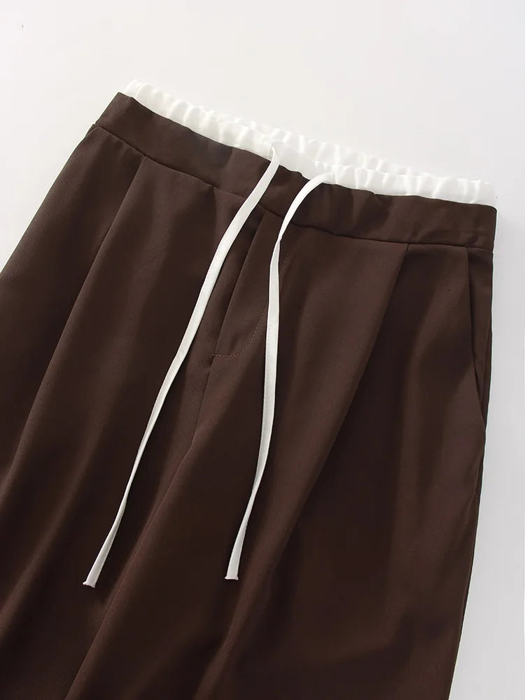 Wide Leg Pants For Women Straight Autumn Coffee Tie Up Casual Trousers Women Gray Loose Pants Ladies Black Trousers Office