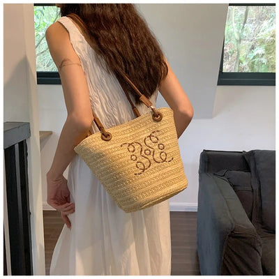 Fashion Retro Shoulder Bag Women Handbag Luxury Brand Designer Tote Women Straw Shoulder Messenger Bag Elegant Ladies Beach Bags