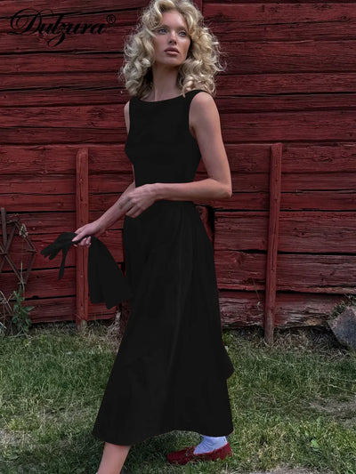 Dulzura Sexy Elegant Midi Dress Backless Solid Ruched Women Luxury Dresses Lady Evening Party Birthday Club Summer Y2K Clothes
