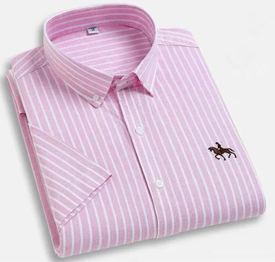 Oversized 5XL 6XL Oxford Shirts For Men 100% Cotton Short Sleeve Summer Leisure Striped Office Social Formal Blue Man Clothing