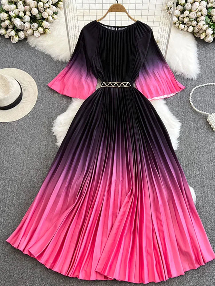 Women's Summer Dress Light Mature Style Retro Style Ruffled 5/4 Sleeves Round Neck Waist Shrinking Print A-line Dress D3971