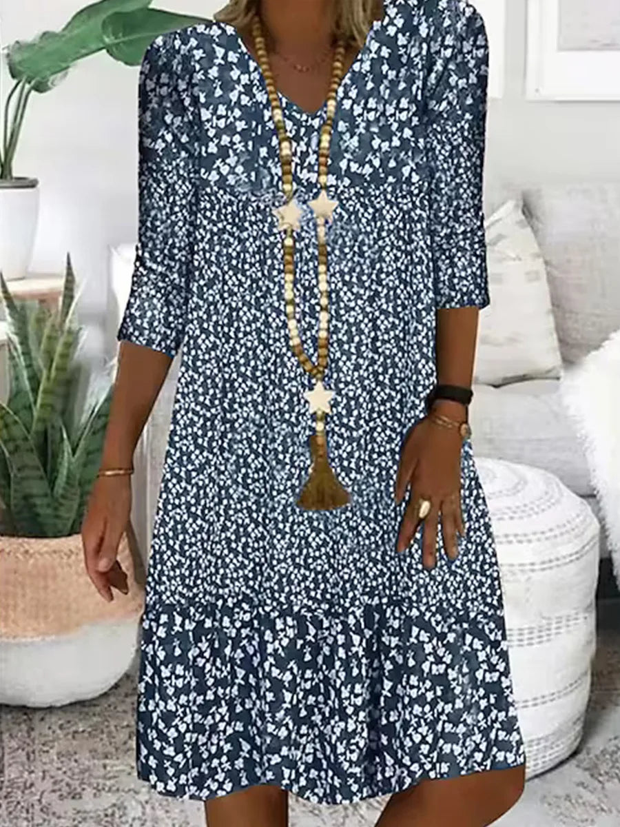 Summer Women Dress Print V-neck Loose Midi Casual Oversize Dresses Female Summer New Elegant Fashion Beach Ladies Clothes