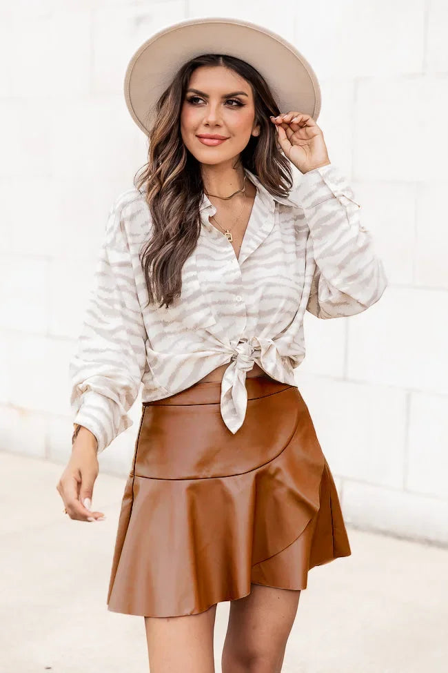 Women Ruffle High Elastic Waist PU Leather Skirts Summer Lady Irregular Clubwear Vestidos LDY-WW5529