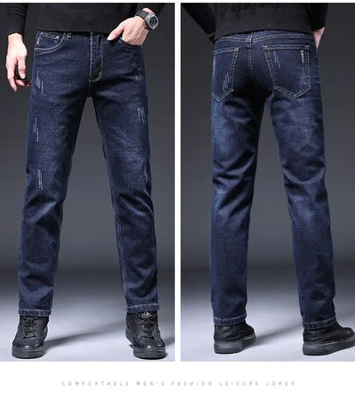 2025 New in Men's Stretch Jeans Straight Fit Denim Pants Male Formal Classic Blue Business Casual Regular Autumn Cowboy Trouser