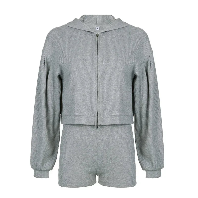 Solid Sport 3 Piece Set Crop Vest Hoodie Tracksuit Women Casual Sweatshirt Coat Mini Short Matching Set Sportswear 3 PCS Outfit