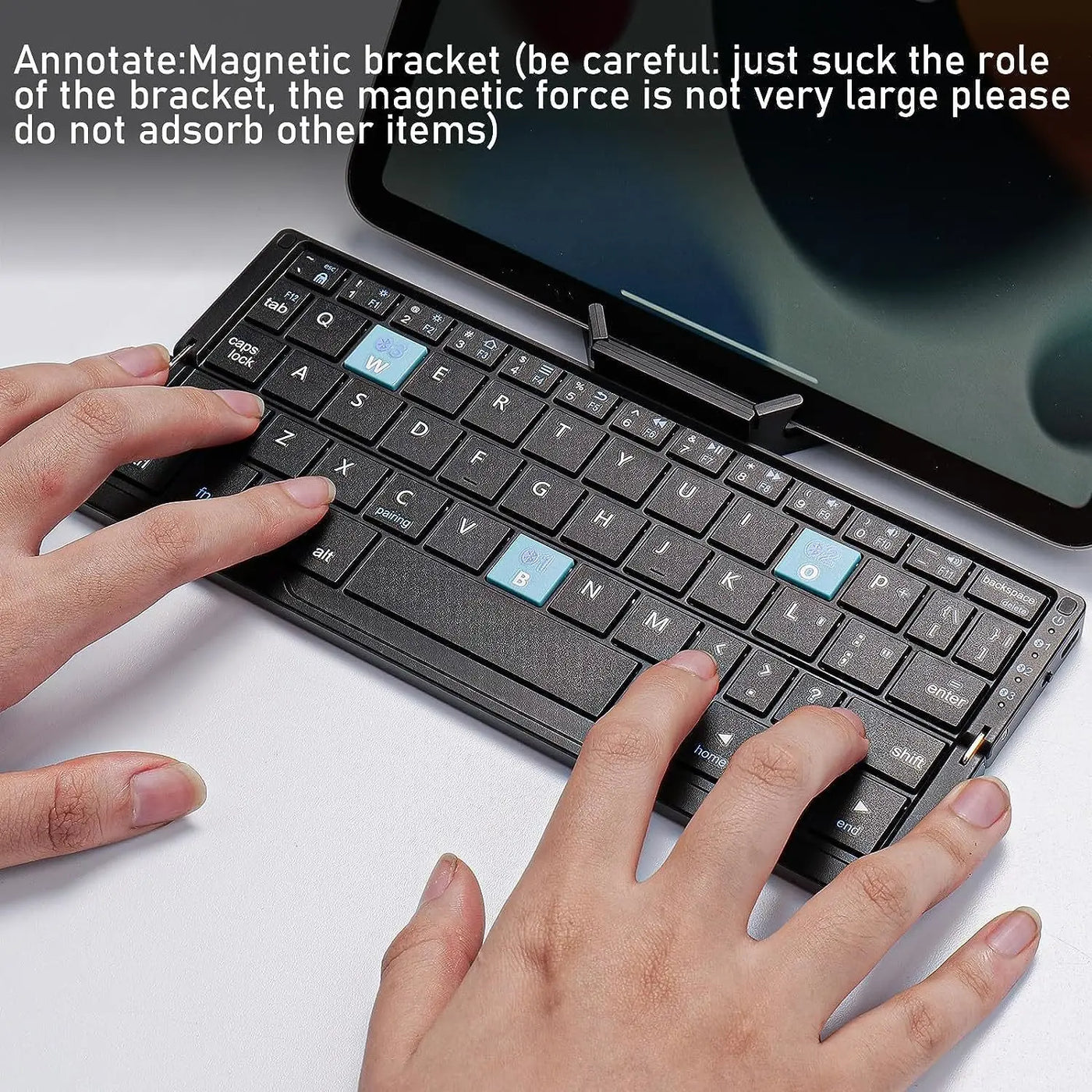 JOMAA Portable Mini Foldable Bluetooth Keyboard for Tablet Phone Laptop Rechargeable Folding Wireless keyboard with Hoder Stand