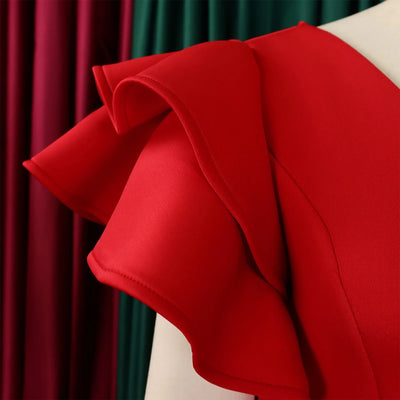 Elegant Party Dresses for Women V Neck Ruffles Sleeve High Waisted A Line Mid Calf Luxury Birthday Dinner Vestidos Mujer Dress