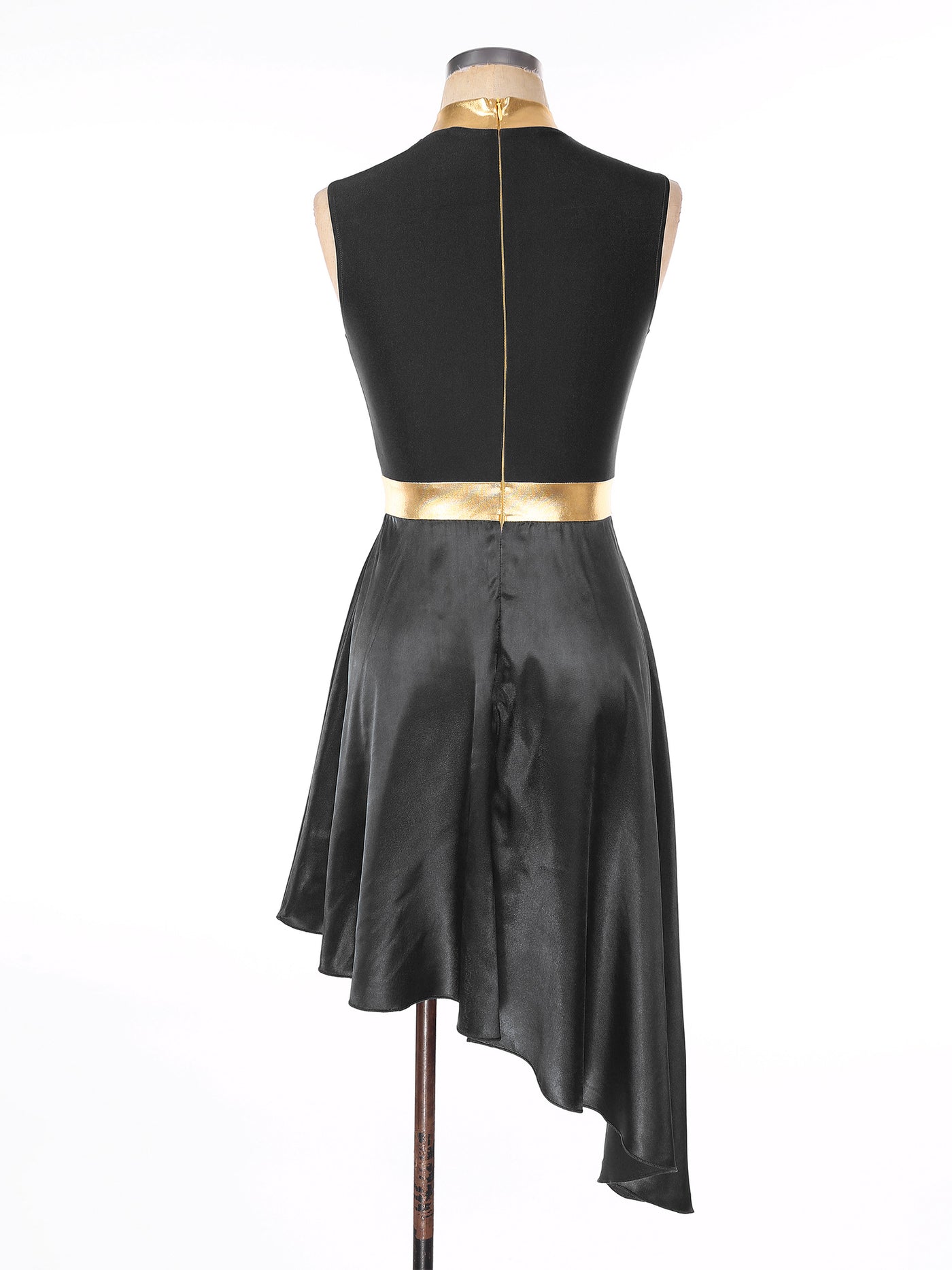 Women Lyrical Dance Dress Color Block Patchwork Invisible Zipper Back Flowy Asymmetrical Hem Sleeveless Dresses Dancewear