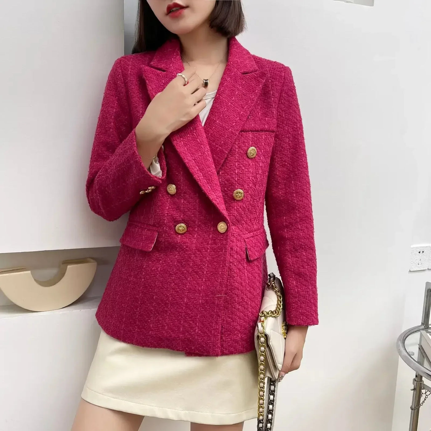 Green Double Breasted Women's Blazer, Beige, Black, Red Women Suit Jacket, Spring Vintage Female Coats