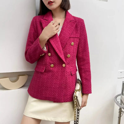 Green Double Breasted Women's Blazer, Beige, Black, Red Women Suit Jacket, Spring Vintage Female Coats