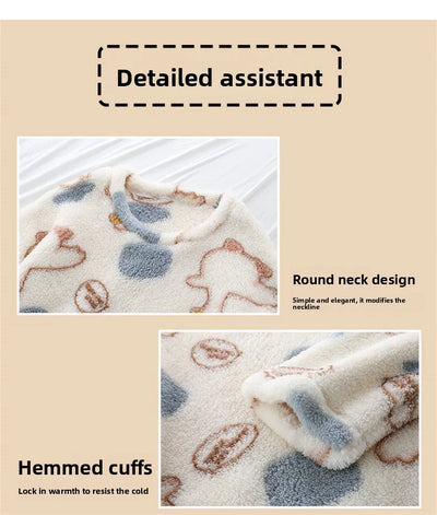 Autumn Winter Wearable Outdoors Loungewear Women Flannel Long Sleeve Cartoon Pullover Nightgown Lady Style Female Sleepwear
