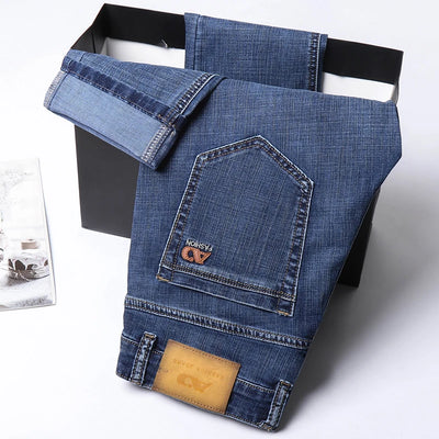 2024 Spring Summer New Men's Slim Thin Jeans Retro Light Blue Cotton Stretch Denim Pants Male Fashion Casual Brand Trousers