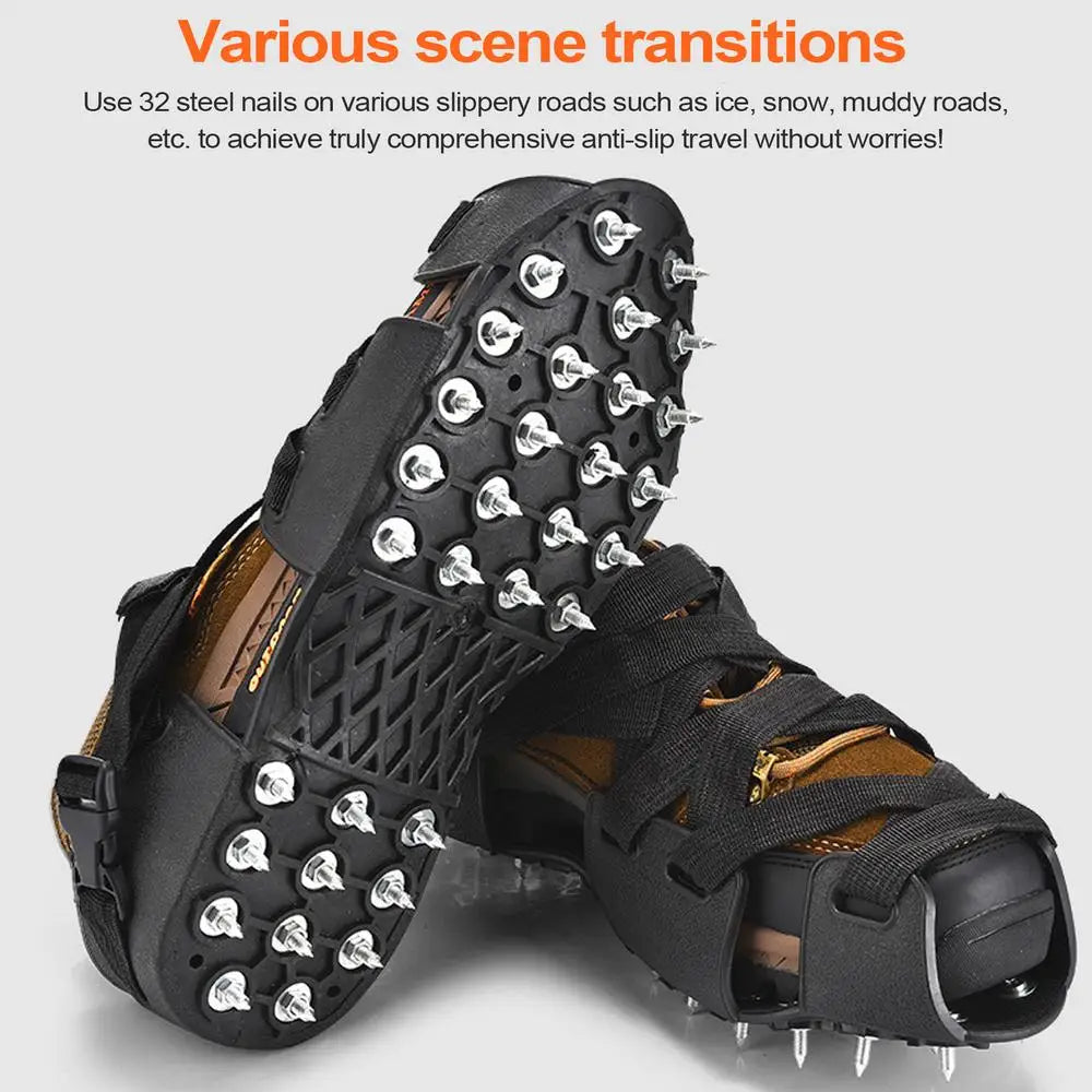 Crampons For Hiking Boots 32-Spikes Crampons Ice Cleats Traction Snow Grips Winter Ice Snow Grips Traction Cleats  For Walking