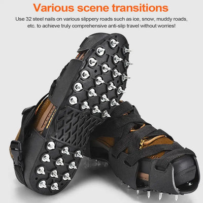 Crampons For Hiking Boots 32-Spikes Crampons Ice Cleats Traction Snow Grips Winter Ice Snow Grips Traction Cleats  For Walking