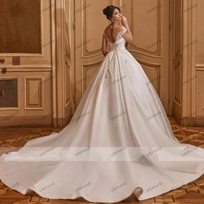 Charming Wedding Dresses Satin Bridal Gowns Lace Appliques Floor Length Robes For Women 2025 Pretty Vestidos De Novia Customized