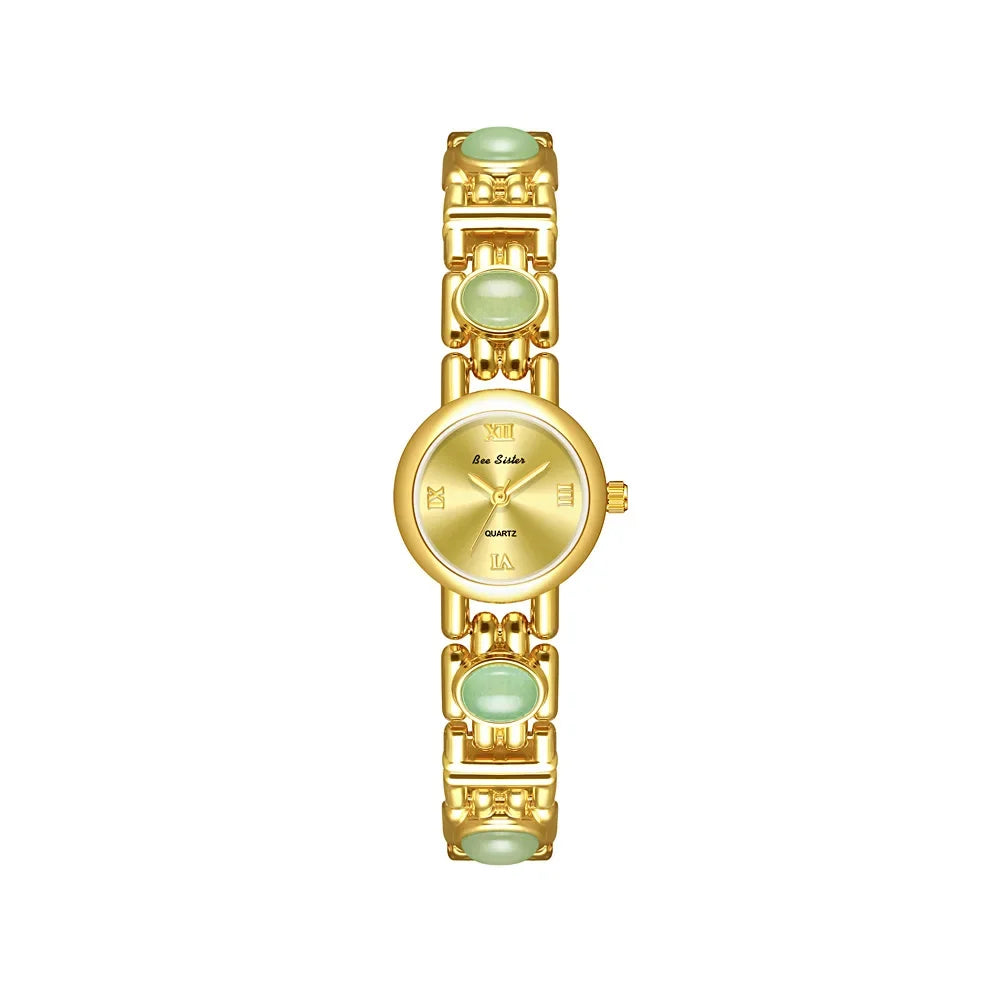 2025 High-End Vintage Woman Watches Fashion Elegant Natural Jade Stones Quartz Watch Retro Waterproof Hand Clock Gifts