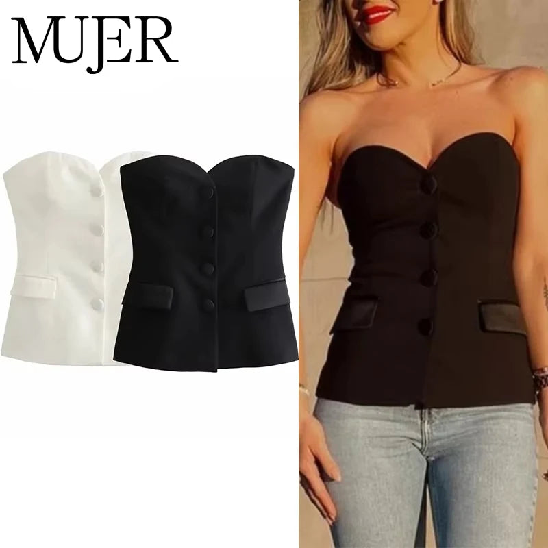MUJER 2025 Corset Top Women White Black Crop Top Female off Shoulder Bustier Top Woman Vest Sexy Backless Tube Tops for Women