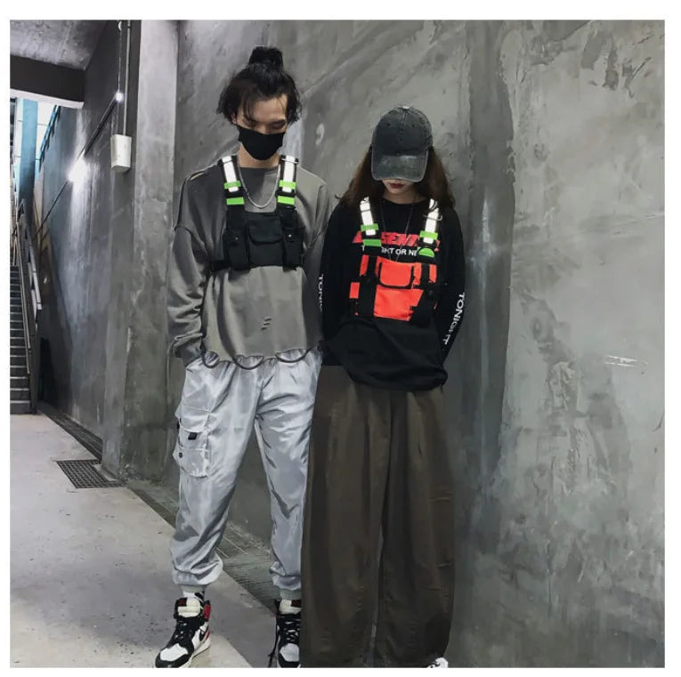 Multi-pocket Vest Bag for Men, Reflective Chest Bags, outdoor sport backpack сумка мужская bolso hombre bag for men mochilas 가방