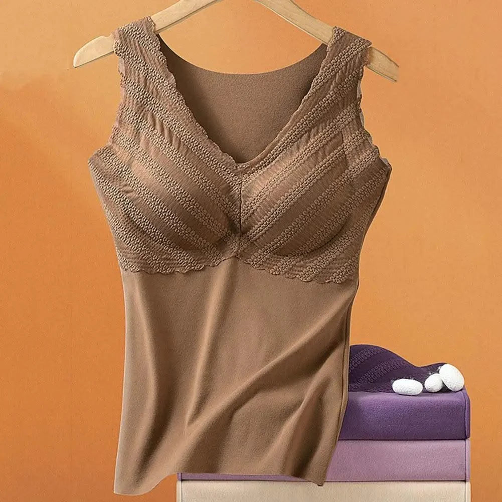 Thermal Underwear Vest Padded Vest Thermo Seamless Lace Velvet Lining Tube Top Bottoming Vest Women Winter Warm Undershirt