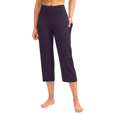 Women  Elastic High Waist 3/4 Pant Casual Active  Fit Wide Capris Leg Pants Trousers With Pockets Pants Woman брюки женские