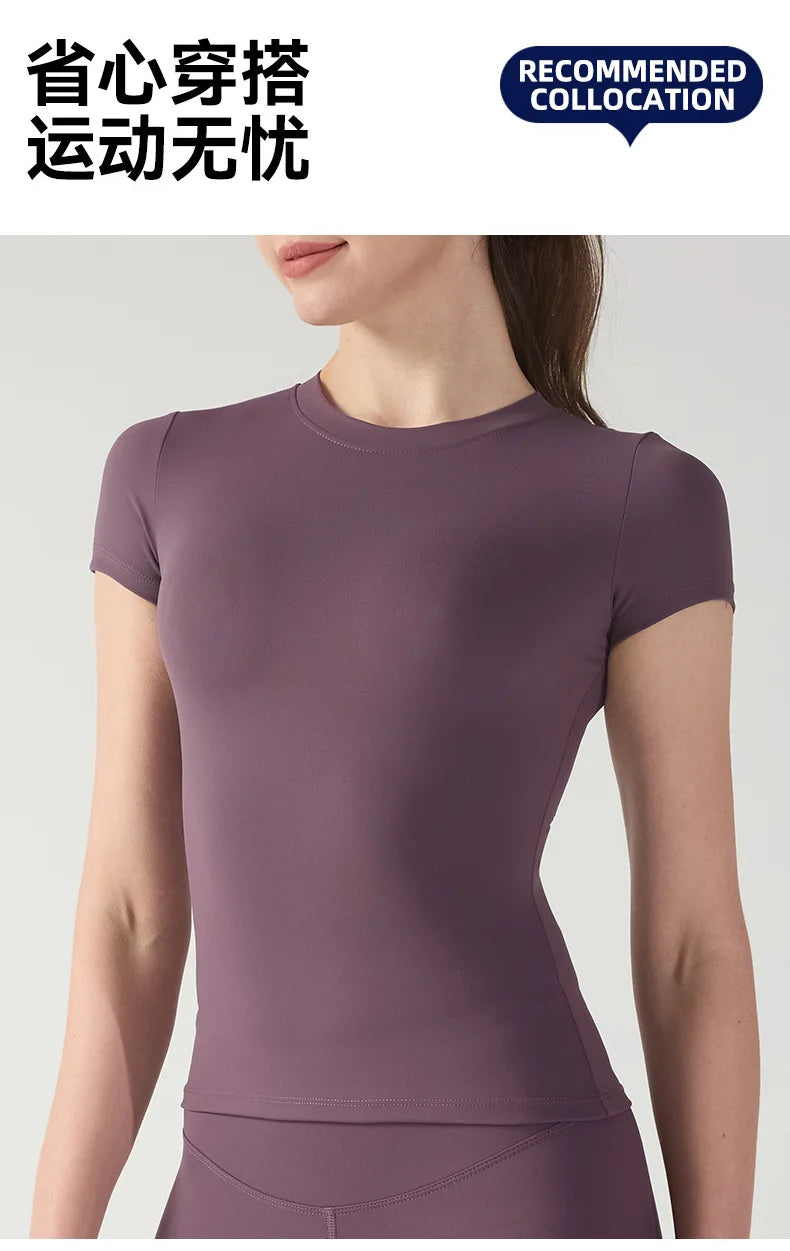 Short Sleeve Training Sports Fitness Clothing Skinny Thin Top Crew Neck Breathable Quick Drying T-Shirt workout tops for women
